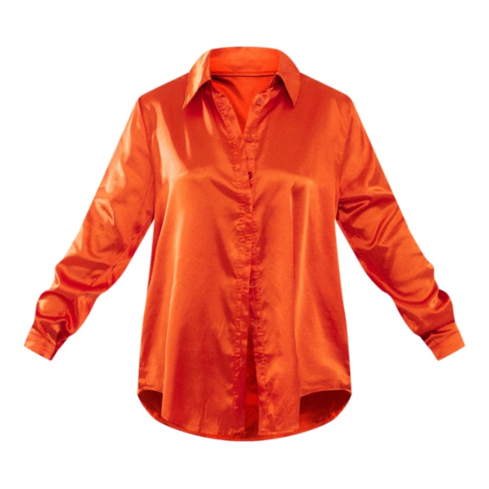 Orange Satin Button Front Shirt